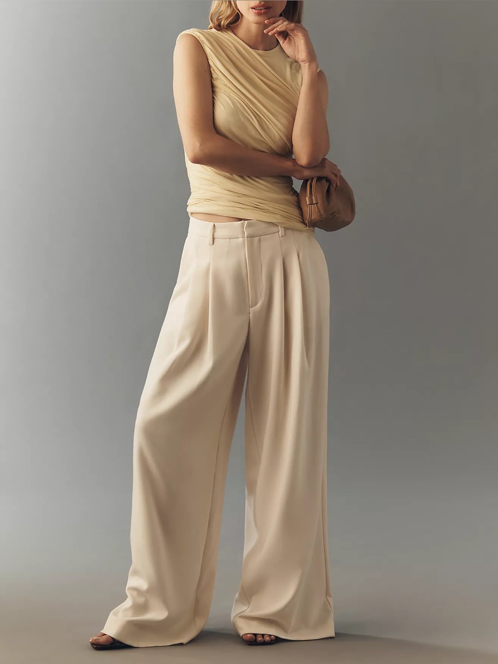 Anthropologie Avery Wide-Leg Pleated Trousers by Maeve ivory